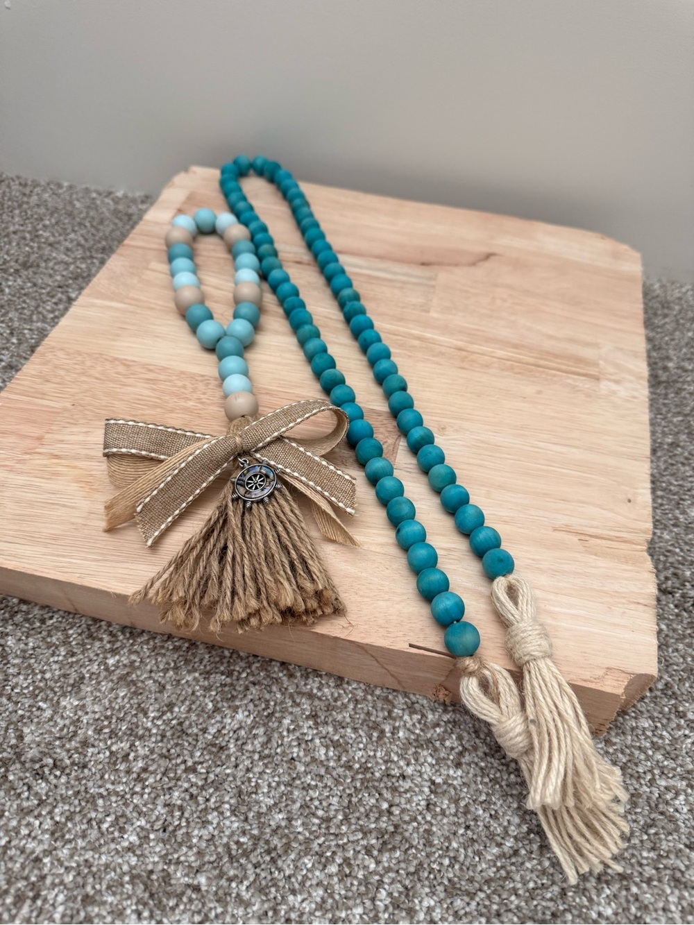 Teal Wooden Bead Tassel String Decor